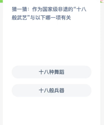 猜一猜作为国家级非遗的十八般武艺与以下哪一项有关 蚂蚁新村今日答案最新12.4