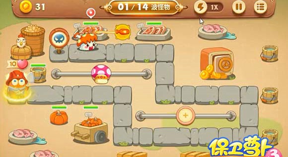 保卫萝卜3集市第52关怎么过 保卫萝卜3集市第52关攻略图解