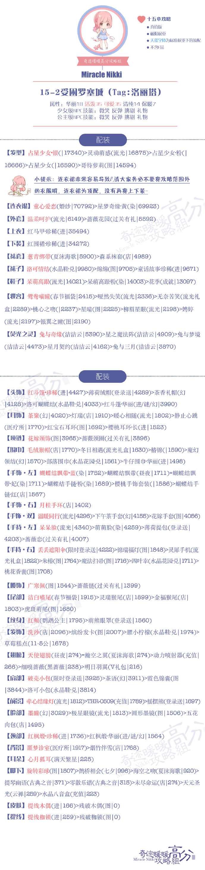 奇迹暖暖15-2少女级攻略 奇迹暖暖15-2少女S级高分攻略