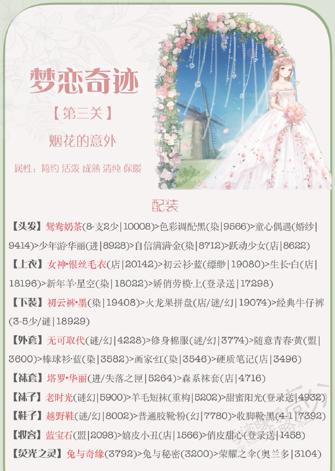 奇迹暖暖梦恋奇迹3幸运的婚礼高分顶配